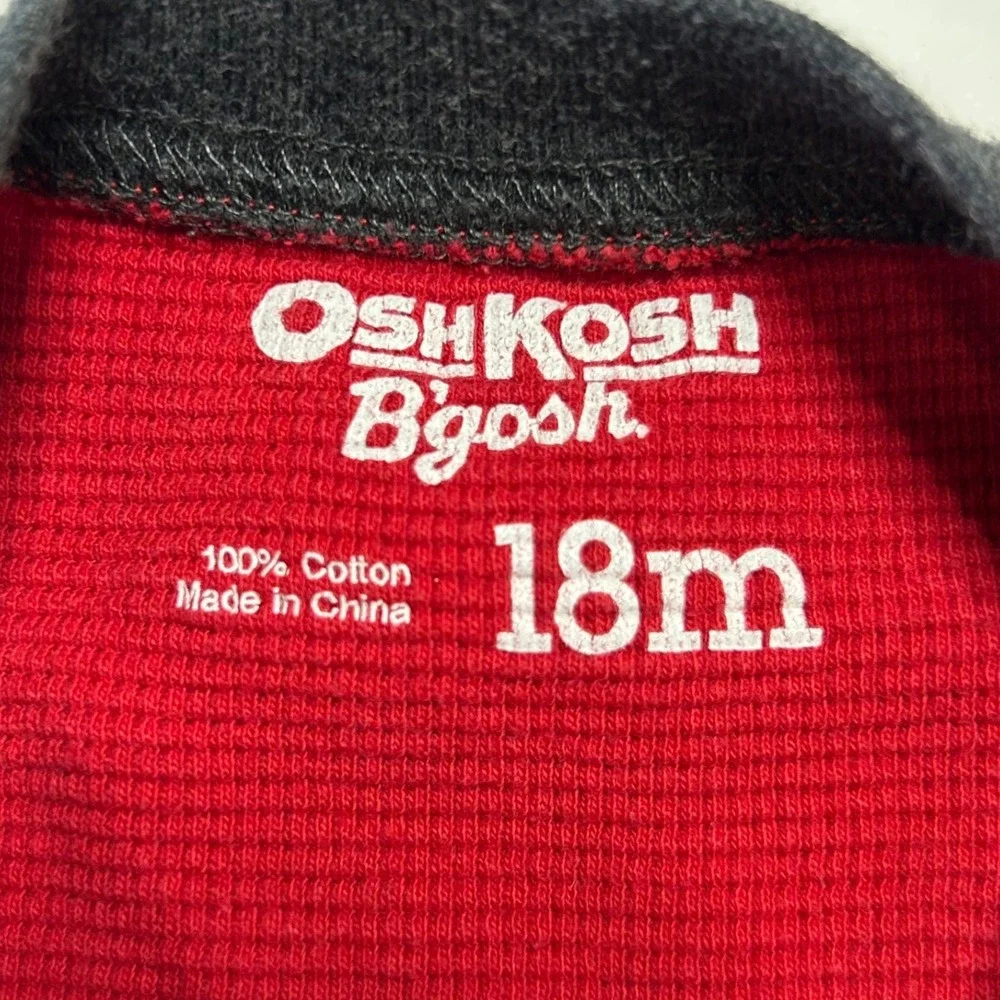 Baby OshKosh B'gosh‎ Red Gray Train Waffle Knit Long Sleeve Bodysuit 18M